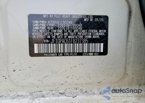 2015 Subaru Impreza Premium z USA, uszkodzony, nr VIN JF1GPAC61F8237385